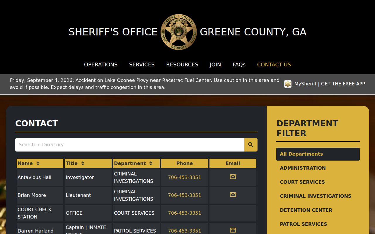 Greene County warrant search Sheriff contact