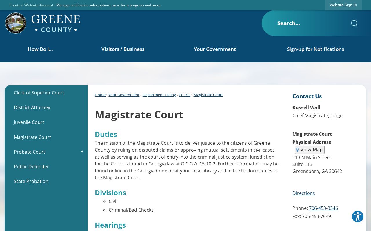 Greene County warrant records Magistrate Court entry point